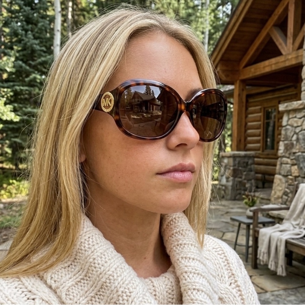 Michael Kors Tortoiseshell Sunglasses MK Logo Neutral Minimalist Boho NEW